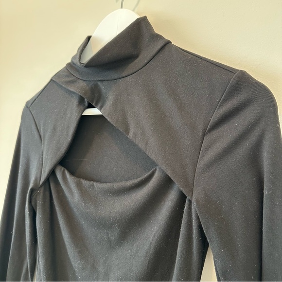 Rachel Parcell Cutout Bodysuit Black Jet Bodycon Turtleneck Going Out Top Mock - Picture 4 of 16